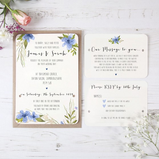 'Pretty in Blue' Hole-punched Wedding Invitation Sample