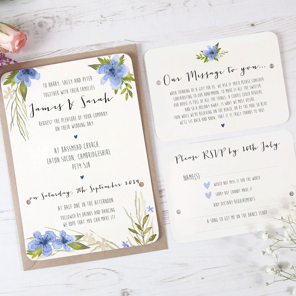 'Pretty in Blue' Hole-punched Wedding Invitation