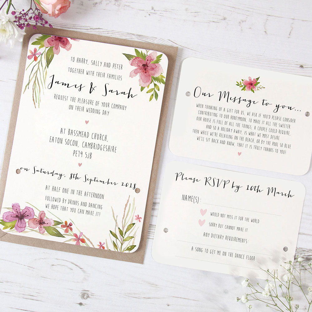 'Pretty in Pink' Hole-punched Wedding Invitation