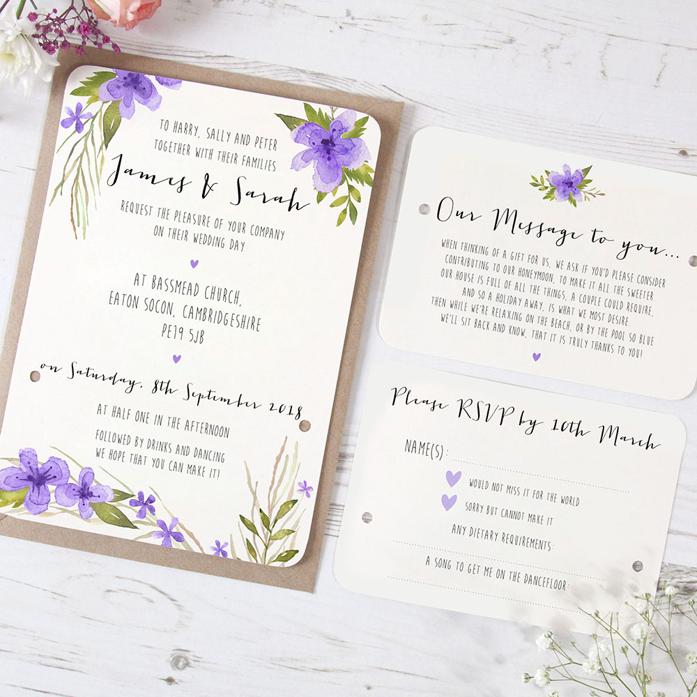 'Pretty in Purple' Hole-punched Wedding Invitation