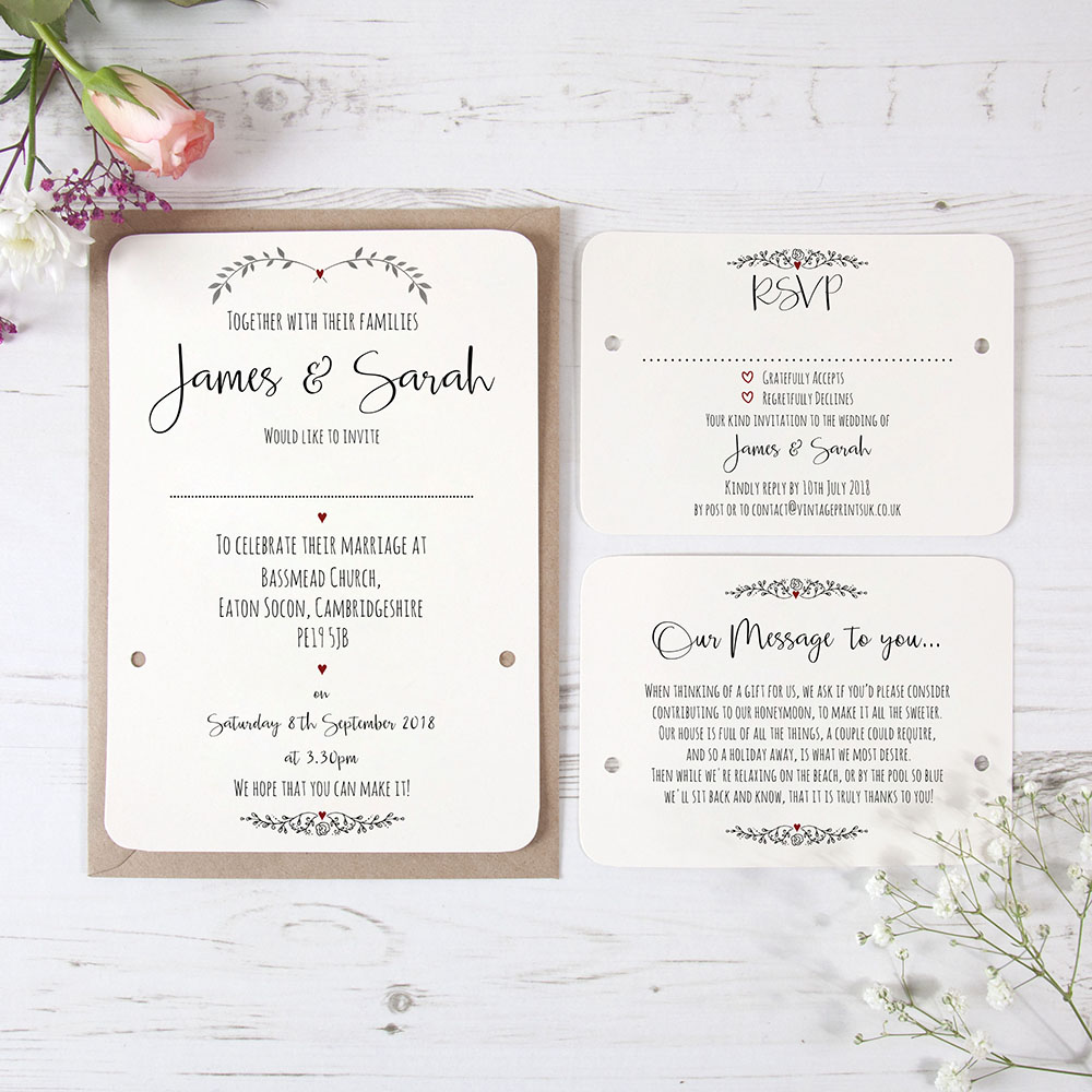 'Red Ivy Design' Hole-punched Wedding Invitation