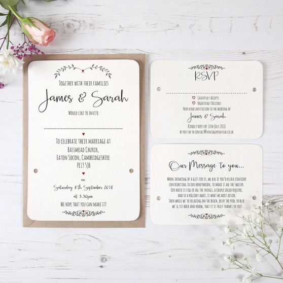 'Red Ivy Design' Hole-punched Wedding Invitation Sample