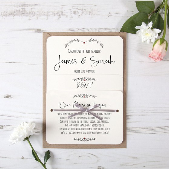 'Red Ivy Design' Hole-punched Wedding Invitation Sample