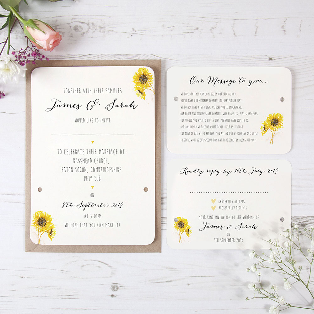 'Sunflower' Hole-punched Wedding Invitation