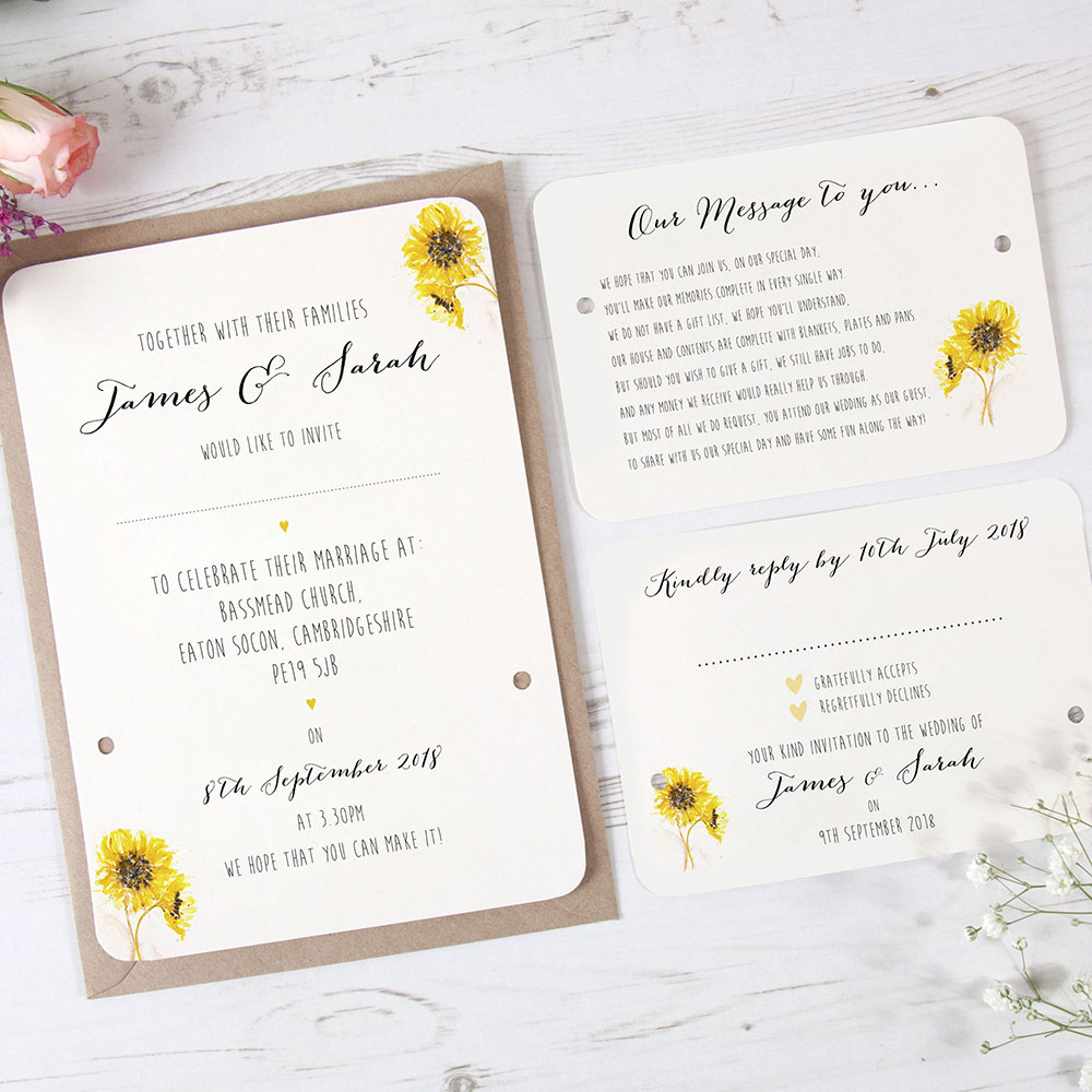 'Sunflower' Hole-punched Wedding Invitation