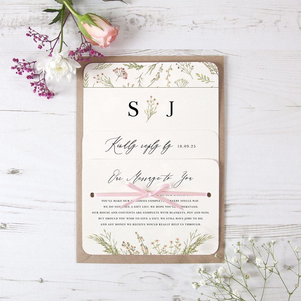 'Woodland Floral' Hole-punched Wedding Invitation
