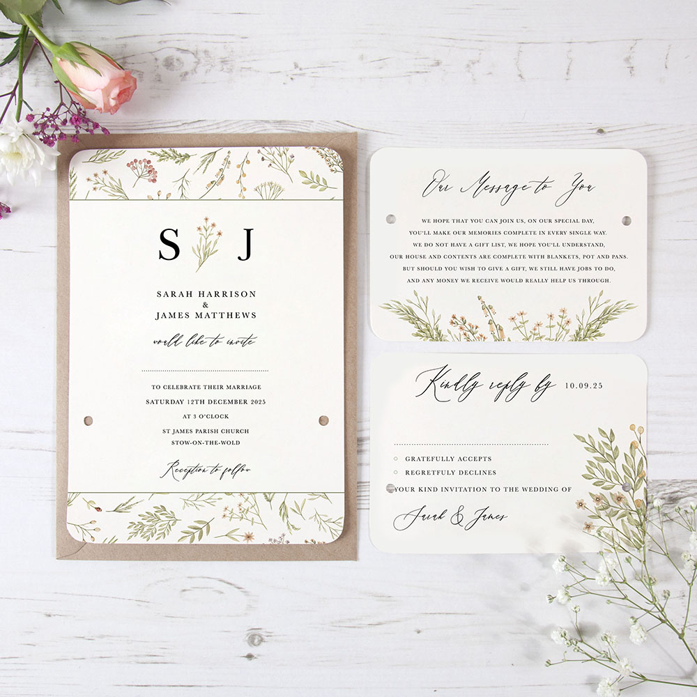 'Woodland Floral' Hole-punched Wedding Invitation