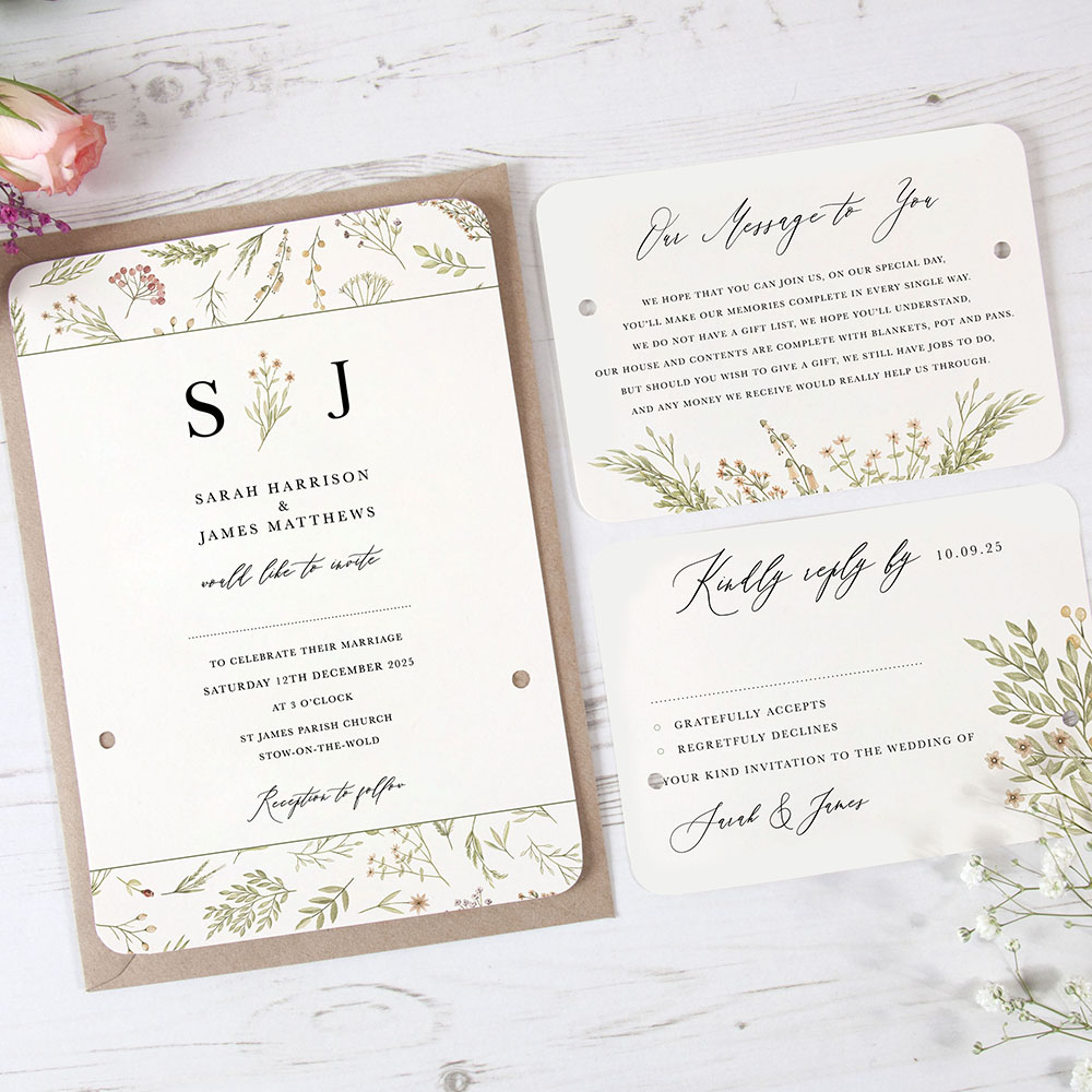 'Woodland Floral' Hole-punched Wedding Invitation