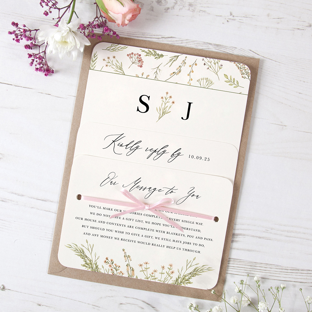 'Woodland Floral' Hole-punched Wedding Invitation