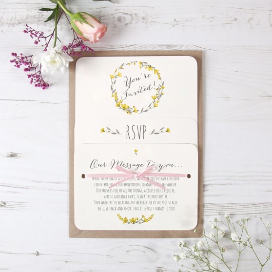 'Yellow Floral Watercolour' Hole-punched Wedding Invitation Sample