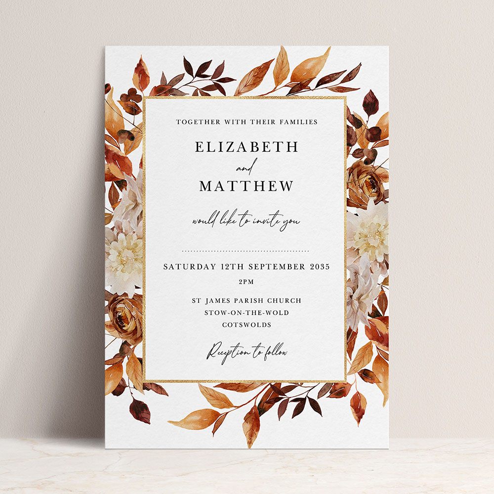 'Autumn Garden AG10' Standard Wedding Invitation Sample
