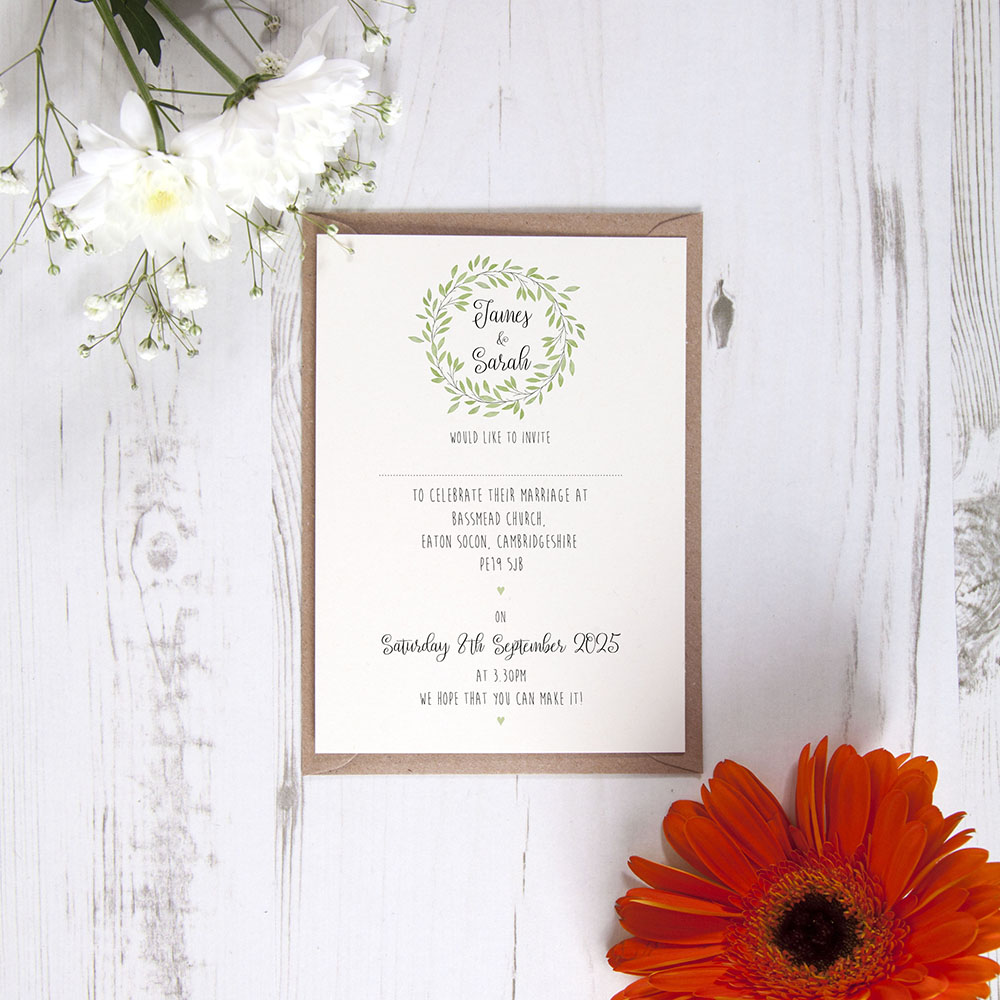 'Autumn Green' Standard Wedding Invitation Sample
