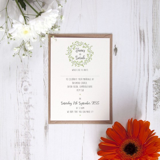 'Autumn Green' Standard Wedding Invitation Sample