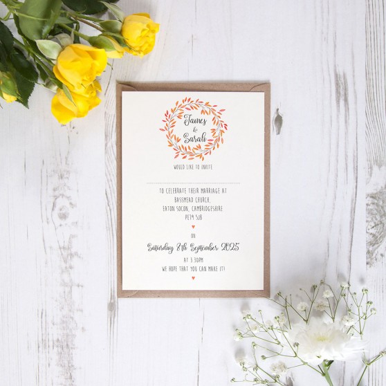'Autumn Orange' Standard Wedding Invitation Sample