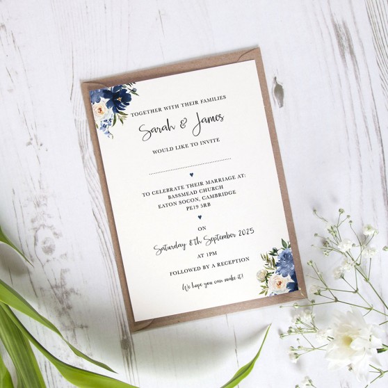 'Blue Velvet' Standard Wedding Invitation Sample