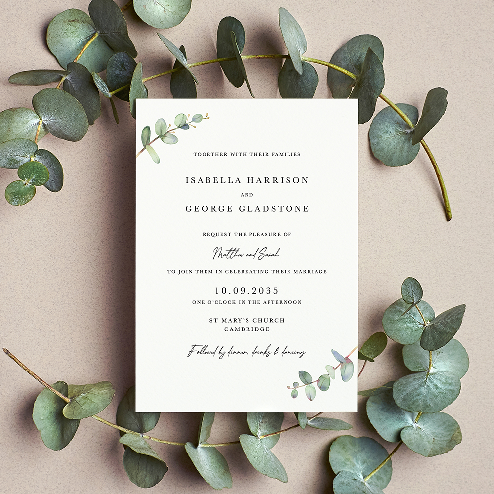 'Campagna Eucalyptus CP03' Standard Wedding Invitation Sample