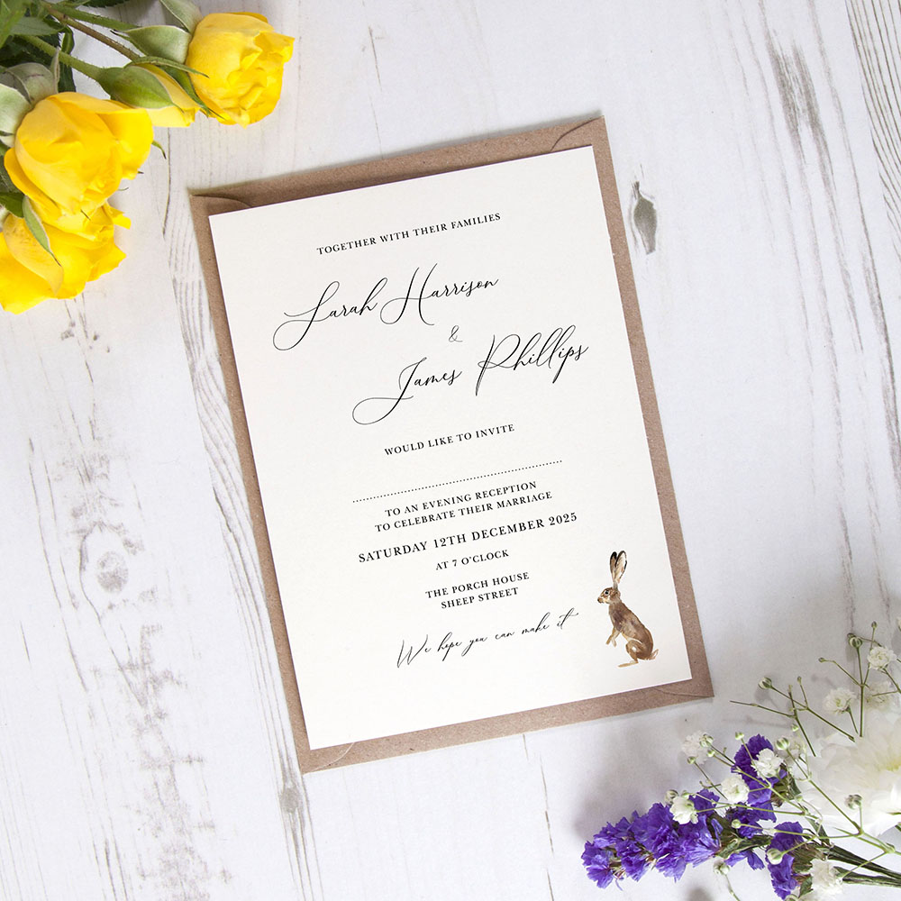 'Christmas Hare' Standard Wedding Invitation Sample