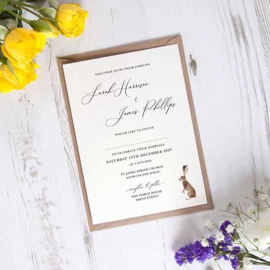 'Christmas Hare' Standard Wedding Invitation Sample