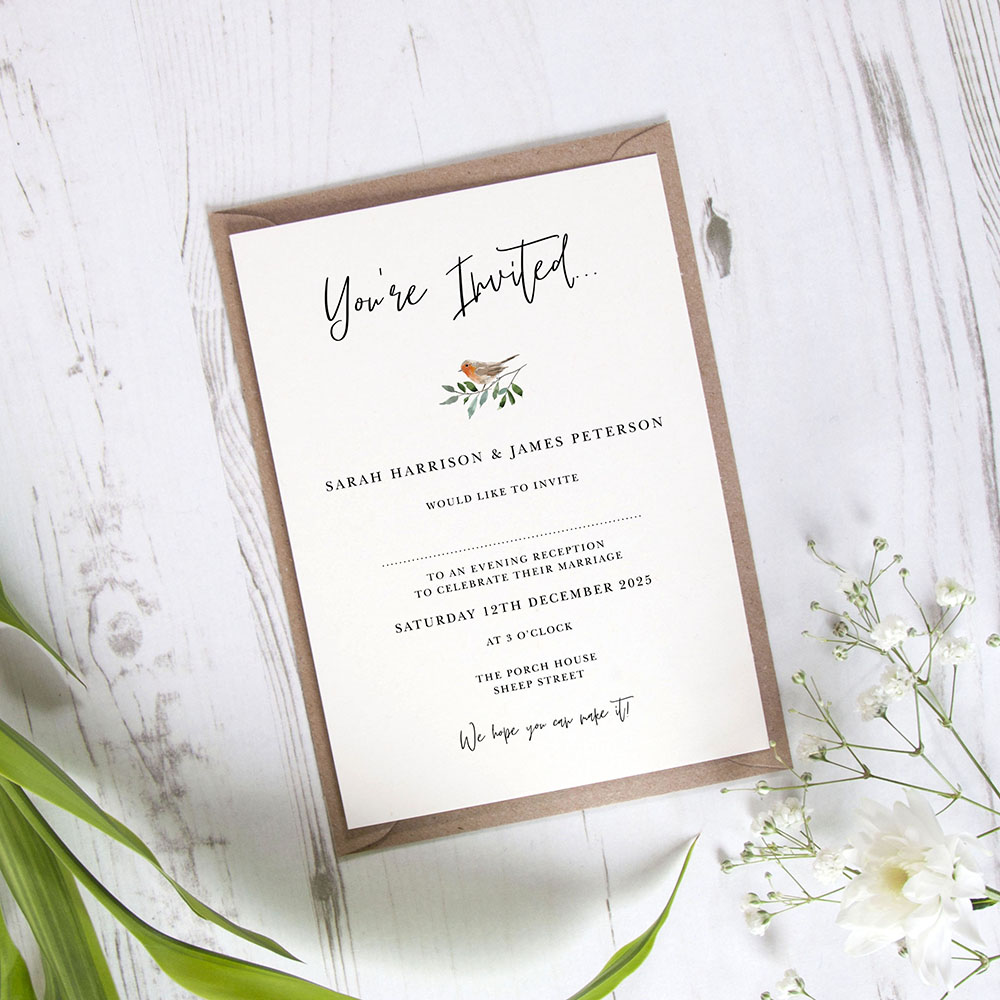 'Christmas Robin' Standard Wedding Invitation