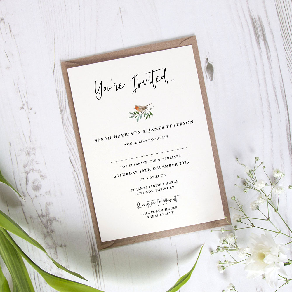 'Christmas Robin' Standard Wedding Invitation