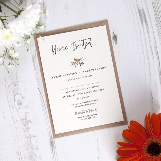 'Christmas Robin' Standard Wedding Invitation