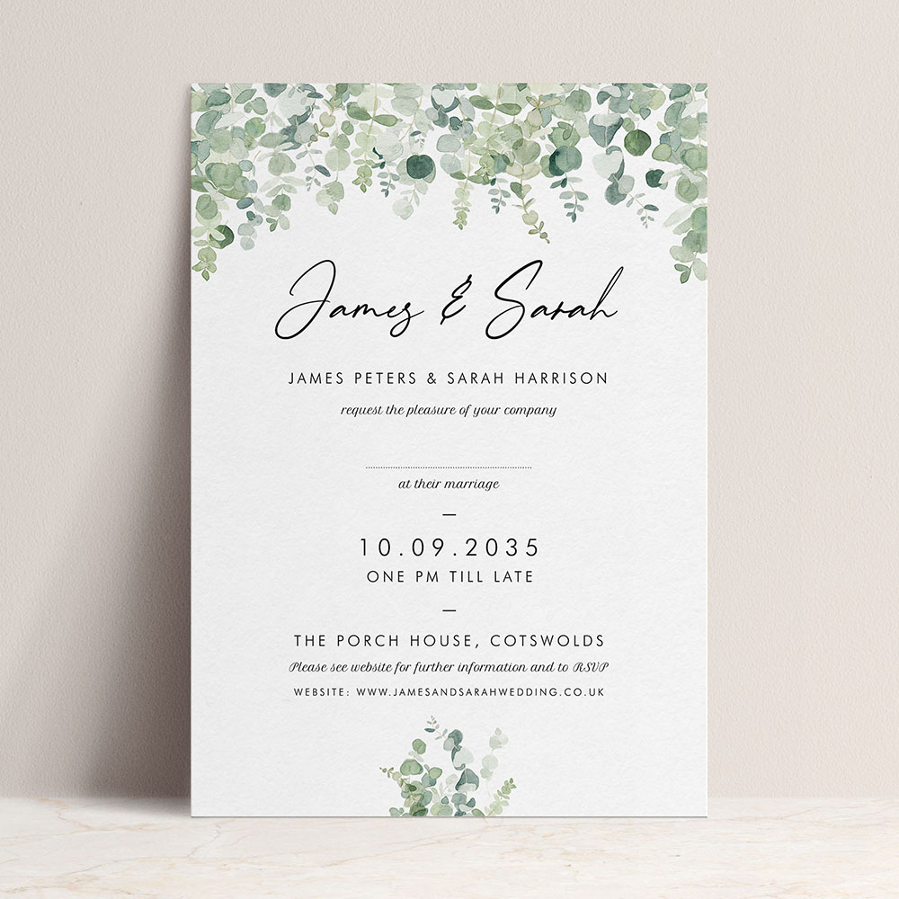 'CE14 Classic Eucalyptus' Standard Wedding Invitation Sample