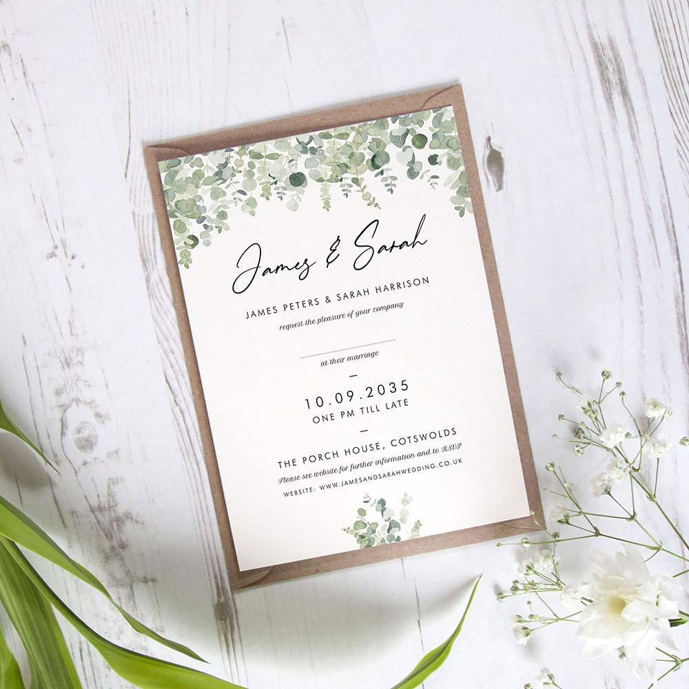 'CE14 Classic Eucalyptus' Standard Wedding Invitation Sample