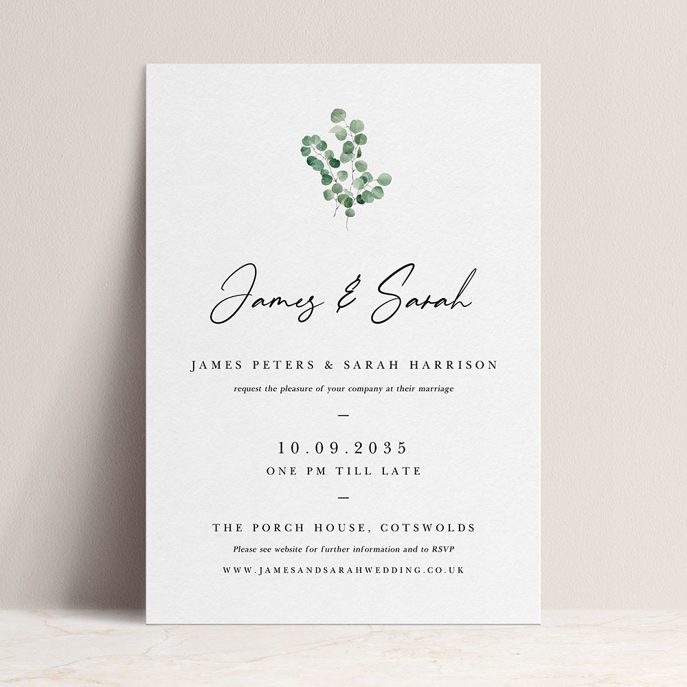 'CE20 Classic Eucalyptus' Standard Wedding Invitation Sample