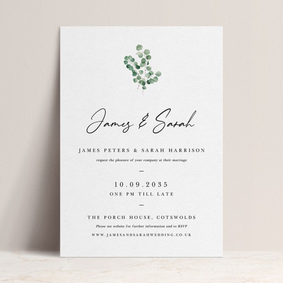 'CE20 Classic Eucalyptus' Standard Wedding Invitation Sample