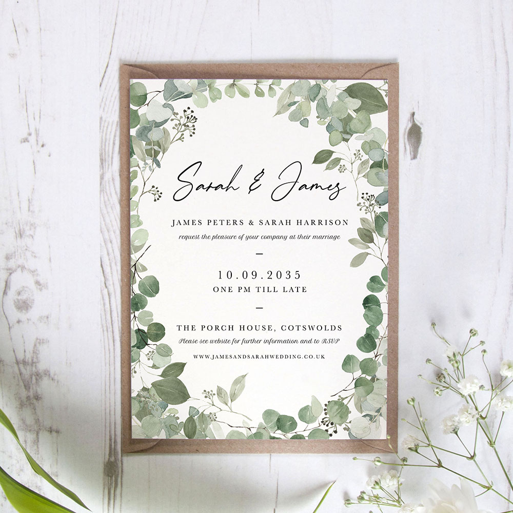 'CE21 Classic Eucalyptus' Standard Wedding Invitation Sample