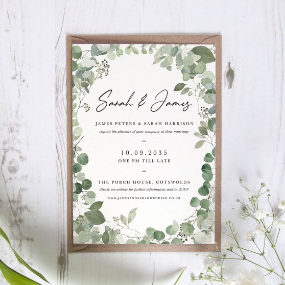 'CE21 Classic Eucalyptus' Standard Wedding Invitation