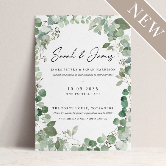 'CE21 Classic Eucalyptus' Standard Wedding Invitation Sample