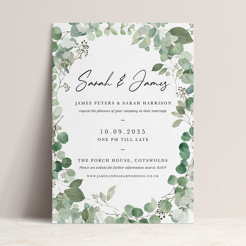 'CE21 Classic Eucalyptus' Standard Wedding Invitation Sample