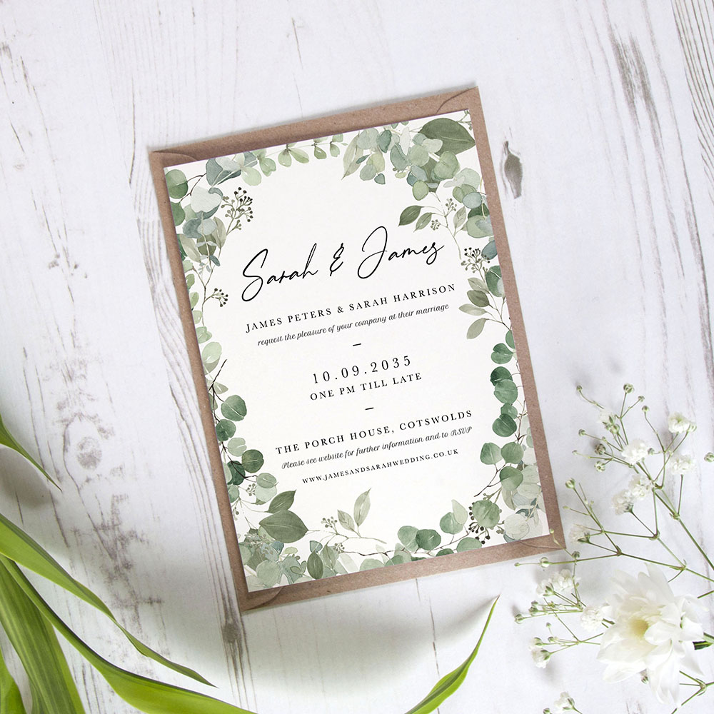 'CE21 Classic Eucalyptus' Standard Wedding Invitation Sample