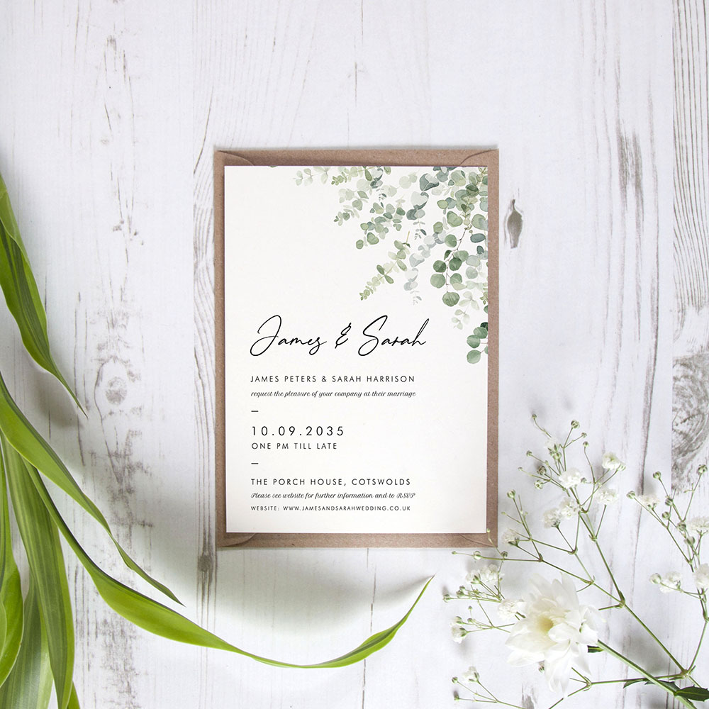 'Classic Eucalyptus' Standard Wedding Invitation Sample