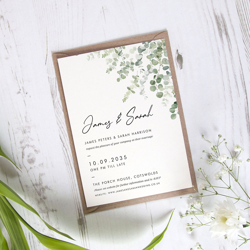 'Classic Eucalyptus' Standard Wedding Invitation Sample