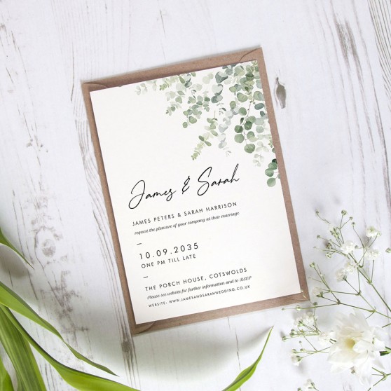 'Classic Eucalyptus' Standard Wedding Invitation Sample