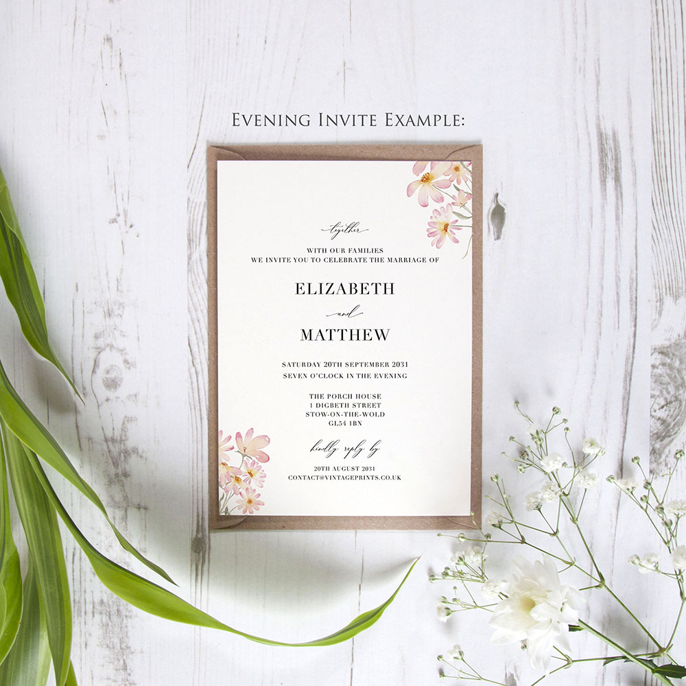 'Daisy Pink' Standard Wedding Invitation
