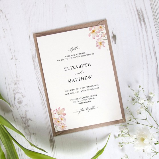 'Daisy Pink' Standard Wedding Invitation Sample