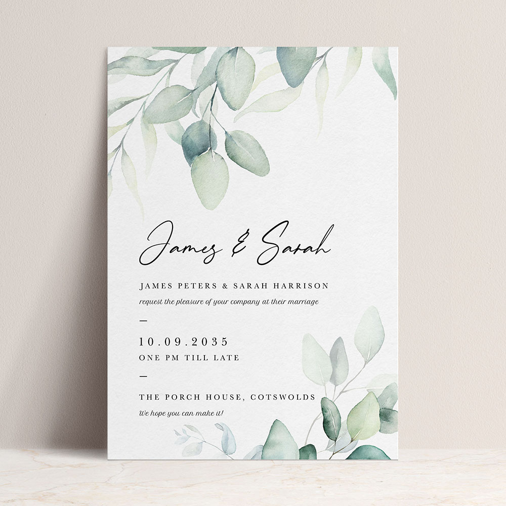 'Dreamy Eucalyptus' Standard Wedding Invitation Sample