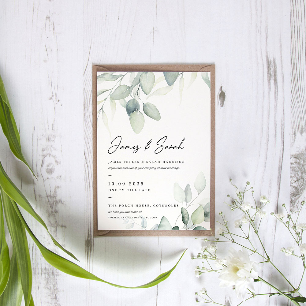 'Dreamy Eucalyptus' Standard Wedding Invitation Sample