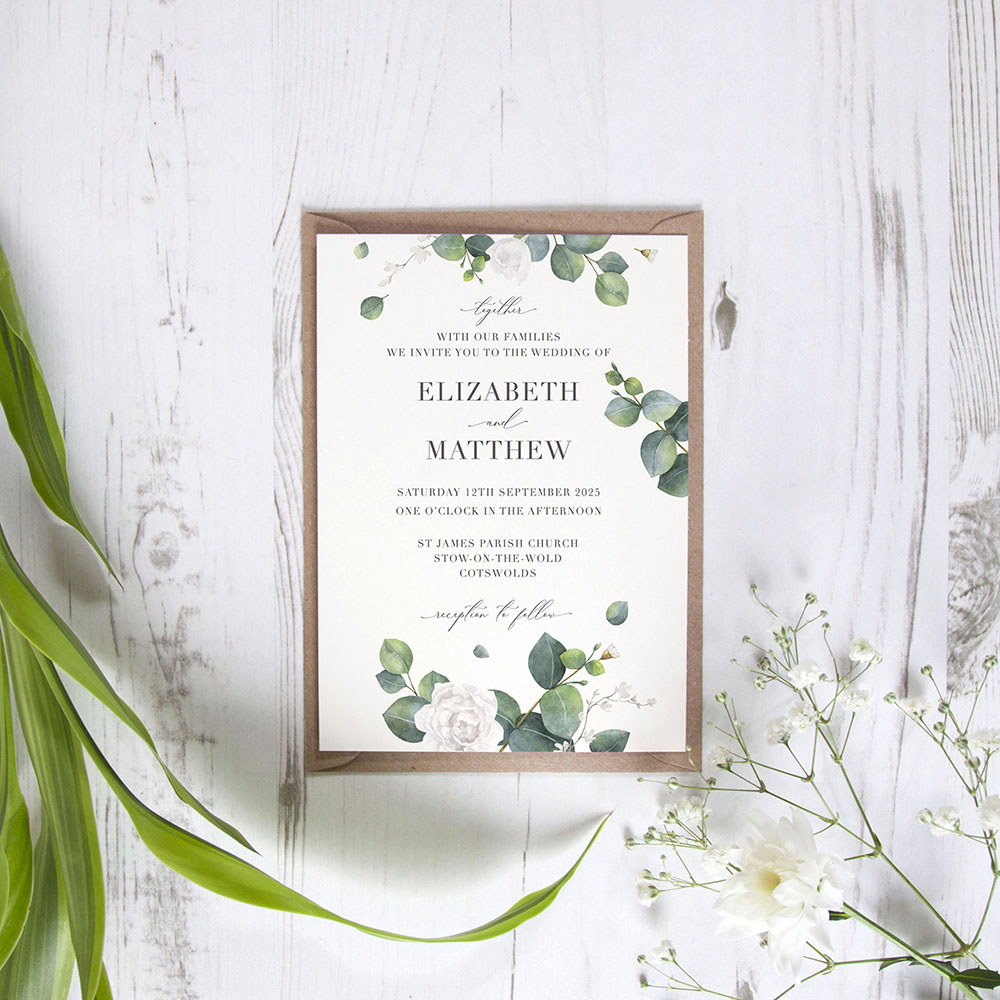 'Eucalyptus White' Standard Wedding Invitation