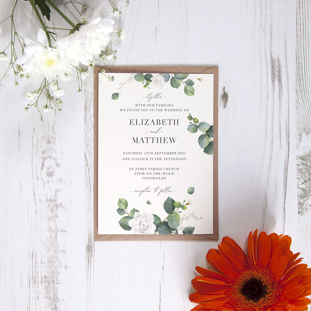 'Eucalyptus White' Standard Wedding Invitation