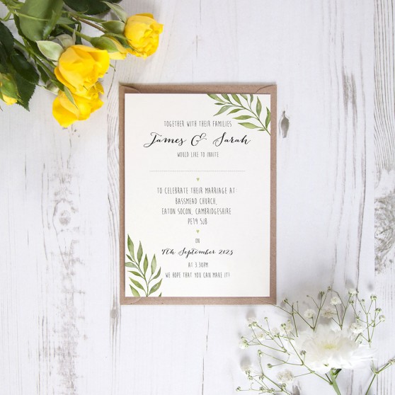 'Green Leaf' Standard Wedding Invitation Sample