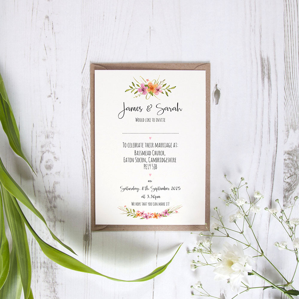 'Multi Floral Watercolour' Standard Invite Sample