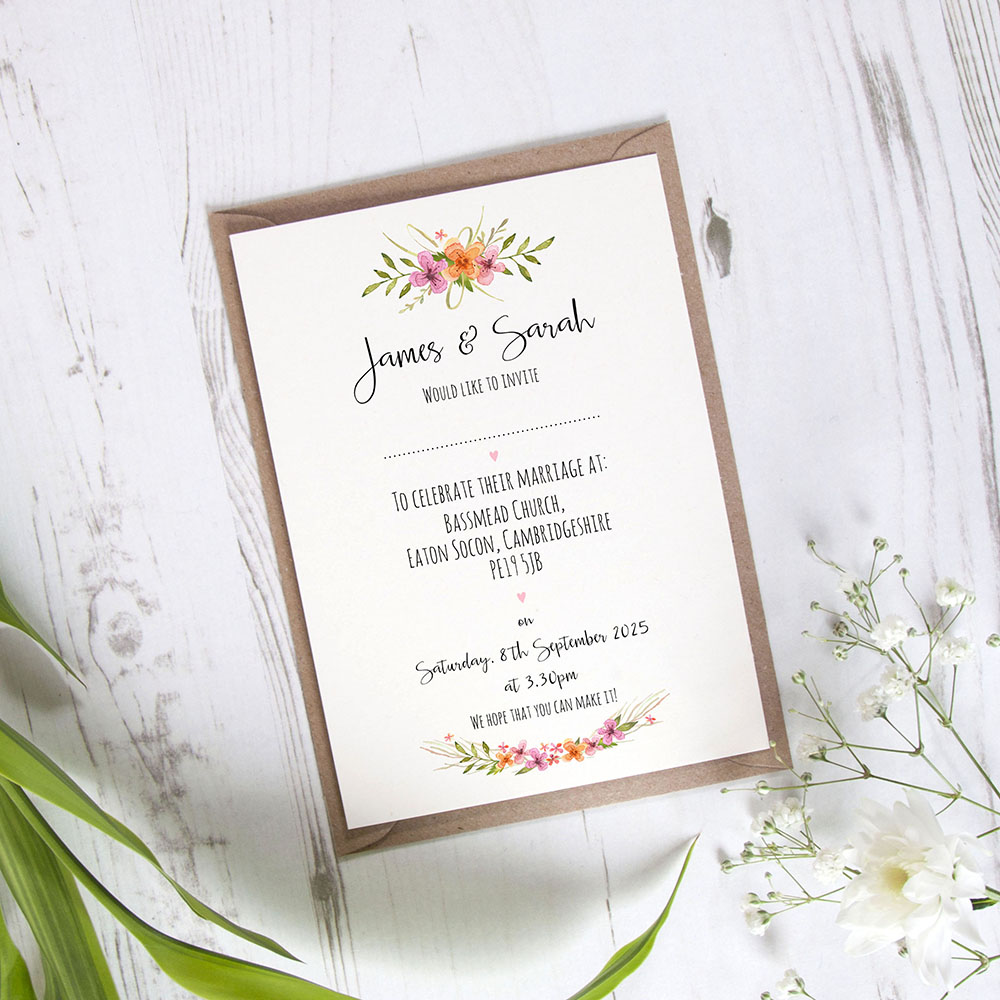 'Multi Floral Watercolour' Standard Invite Sample