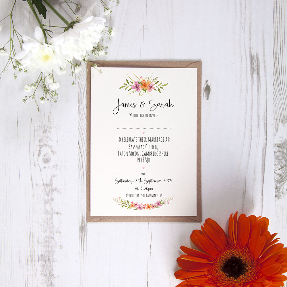 'Multi Floral Watercolour' Standard Invite Sample