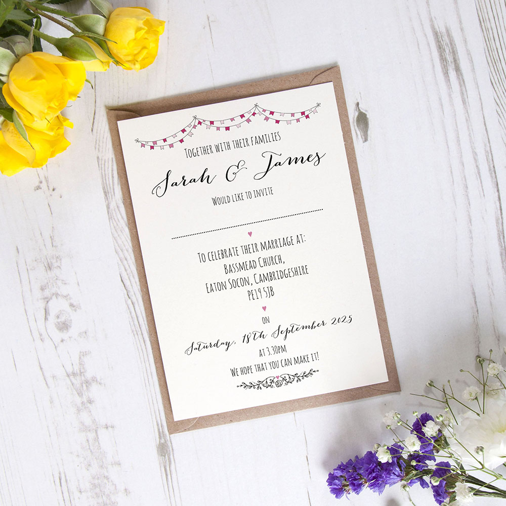 'Pink Flag Bunting' Standard Invite Sample