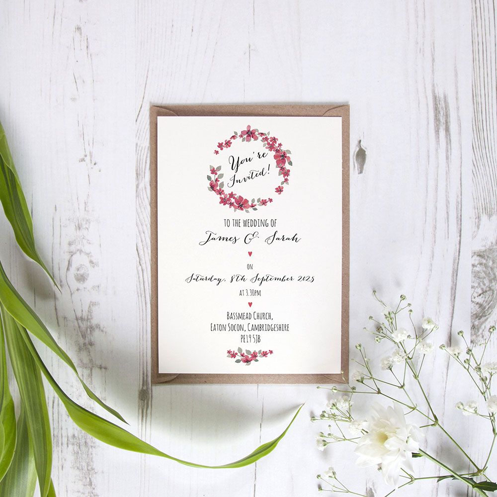 'Red Floral Watercolour' Standard Invite Sample