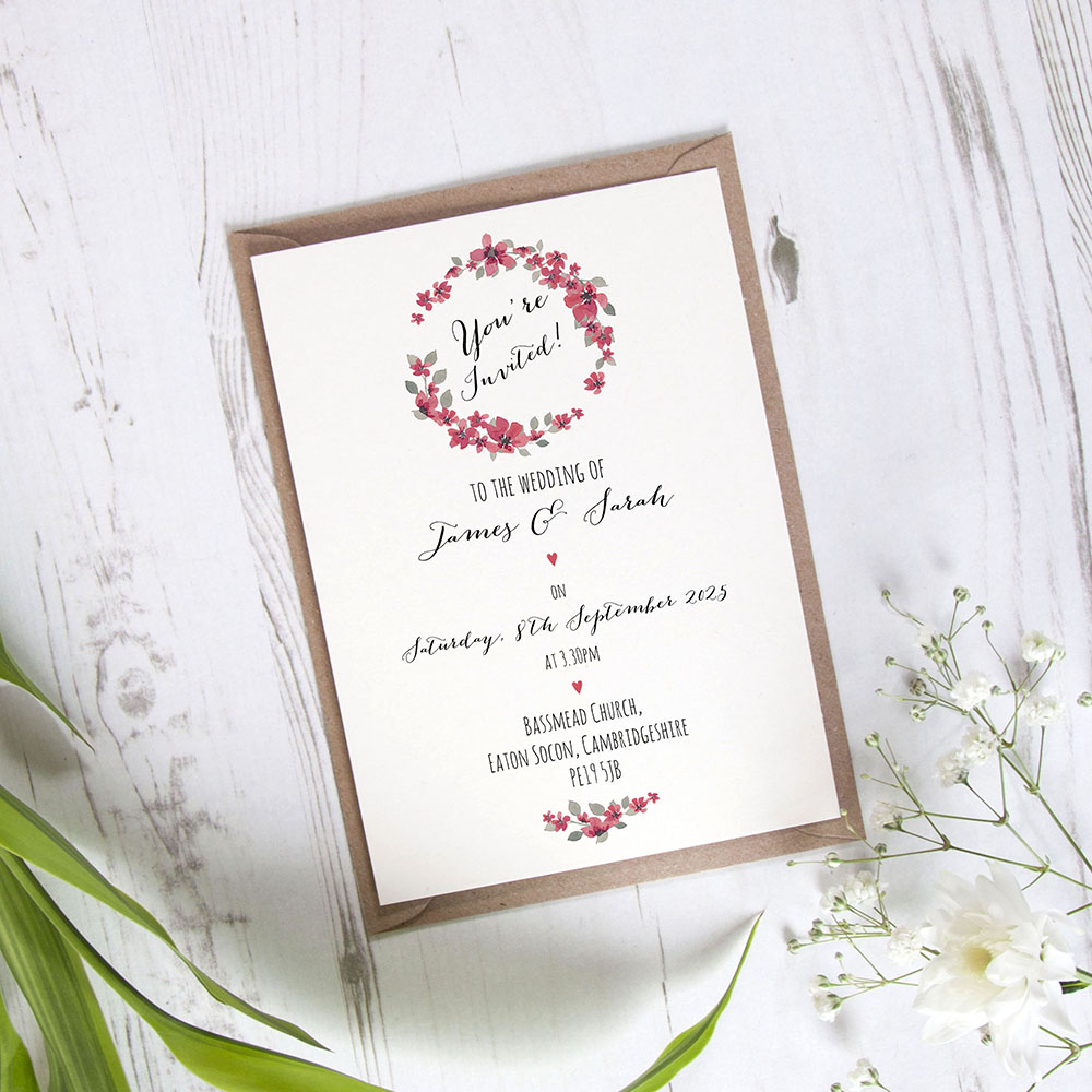 'Red Floral Watercolour' Standard Invite Sample